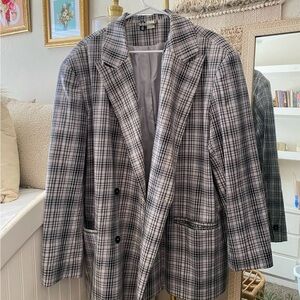 H&M Gray and Pink Plaid Blazer Oversized Fit